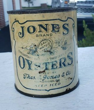 Extremely Rare 1 Pint Jones Brand Oyster Can.  Packed By Thos.  E.  Jones & Co.