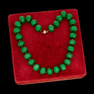 Vintage Deco 14k Rose Gold Imperial Jadeite 684 Ct Bead Necklace For Louigoye
