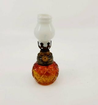 Fine Antique Miniature Oil Lamp Amberina Cut Glass