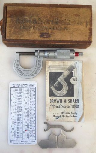 Brown Sharpe 13 Rs Micrometer Caliper In Wood Box W Sales Brochure