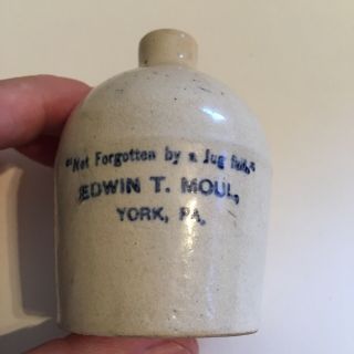 Rare Vintage Edwin T.  Moul Miniature Whiskey Pottery Jug - York Pa