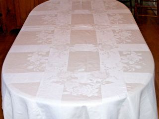 Spectacular Vintage Double Damask Tablecloth,  126 " Banquet Sized,  Roses,  C1940