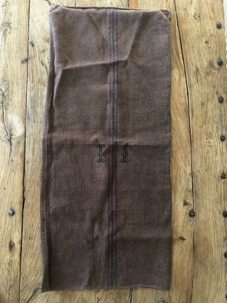 Vintage French Linen Hemp Flour Sack Feed Sack Initialed France Brown