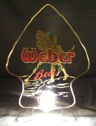 Old Weber Waukesha Beer Reverse Painted Lighted Back Bar Display Sign Wisconsin