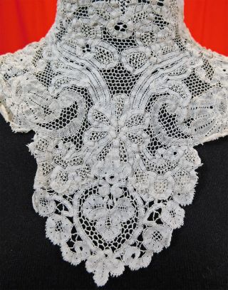 Victorian White Bobbin Lace Jabot Yoke High Neck Collar Dickey Top Dress Trim