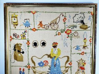 ANTIQUE FRAMED EMBROIDERY SAMPLER HAND STITCHED NEEDLEPOINT 21 x 17 3