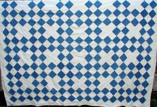 Vintage Quilt Blue And White Summer Weight.  Hand Pieced & Quilted 60 " X 75 "