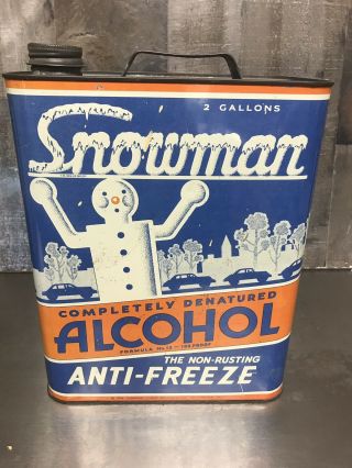 Very Rare Vintage Snowman 2 Gallon Motor Antifreeze Oil Can Two Gallon Not Quart