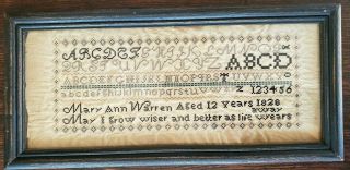 Antique 1828 Sampler By Mary Ann Warren Aged 12 " Grow Wiser & Better "