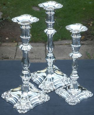 Gleaming Trio Of Candlesticks - Silver Plated On Copper - Vintage