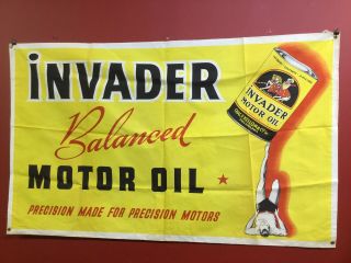 Rare Vintage Invader Motor Oil Large Canvas Cloth Banner Advertising Sign