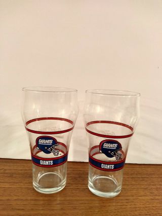 2 Vintage Ny Giants Coca Cola Drinking Glasses W/old Helmet With 80 