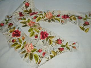 2 Metre Length Exquisite Antique 19thc French Silk Embroidery Roses