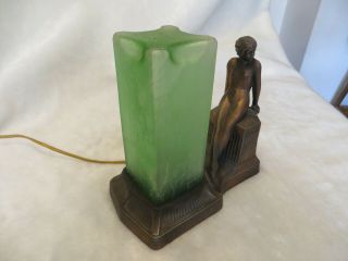 Antique Art Deco Nude Lamp Green Shade Nuart Frankart Style Old