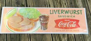 Vintage 1959 Coca Cola Liverwurst Sandwich Fishtail Restaurant 22 " Sign