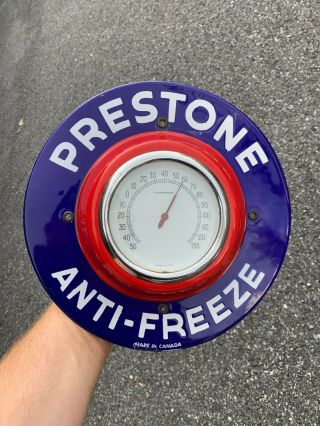 Rare Porcelain Prestone Anti - Freeze Thermometer Nos Advertising Sign
