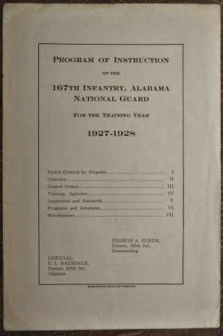 State Of Alabama National Guard 167th Inf.  1927 1928 Program Of Instruction