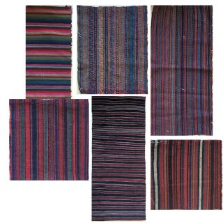Striped 19th C.  6 Wool Stripes Persian & Nepal (2876)