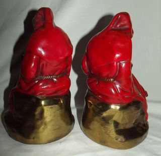 Bookend Pair Reading Monks Red Habits Gilded Bases Vintage 1950s Fine 2