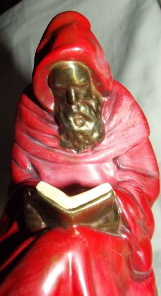 Bookend Pair Reading Monks Red Habits Gilded Bases Vintage 1950s Fine 3