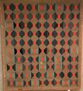 Black Red Brown Pa C 1880 - 90s Courthouse Steps Quilt Antique Mennonite Amish