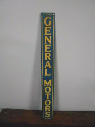 Vintage Blue Gm Sign General Motors Auto Maker Embossed Vertical Metal Oil Gas