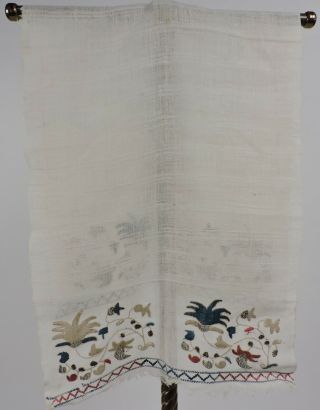 Antique 19th C Hand Embroidered Ethnic Turkish Towel W Fringe