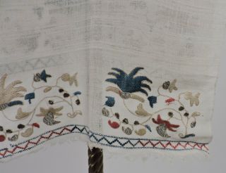 ANTIQUE 19TH C HAND EMBROIDERED ETHNIC TURKISH TOWEL W FRINGE 2