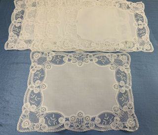 Antique White Tambour Lace Placemats - Set 6 - Fine Linen Handmade Lace