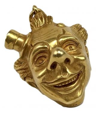 Rare Victorian Solid 18k Gold Pagliacci Jester Clown Head Necklace Pendant Charm