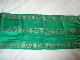 Antique Chinese Fine Woven Embroidered Jade Silk.  Table Runner,  Fabric.