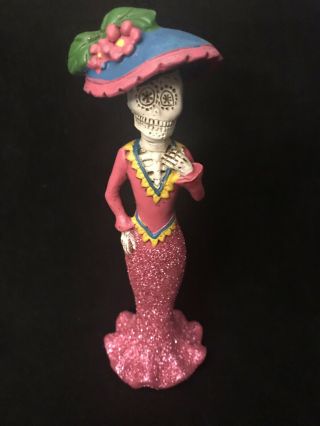 Day Of The Dead Sugar Skull Dia De Los Muertos Catrina Figure - Pink