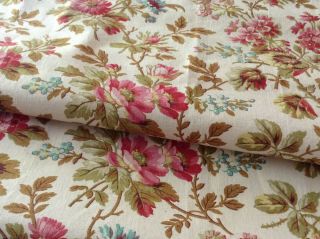 Lovely Antique 19th Century French Foral Fabric Printed Cotton Shabby Chic Old