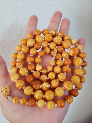 Vintage Butterscotch Amber Round Beaded Necklace 41 Grams