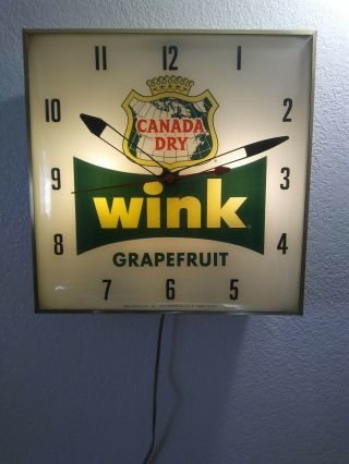 Canada Dry Wink Vintage Pam Clock Co.  Convex Glass Large Electrical Wall