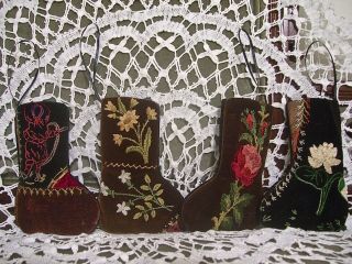 Stocking Ornies From 1880 - 90s Crazy Quilt Girl W/hoop & Stick Game Roses Flowers
