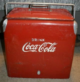 Vintage Acton Mfg Co Drink Coca - Cola Cooler With Drain And Bottle Opener 1950s