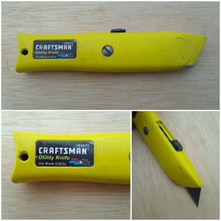 Vintage Yellow Craftsman 9 - 94875 Retractable Utility Knife Box Cutter