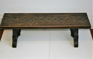 Antique Arts & Crafts Hand Carved Wood Low Bench Dated 1903 Carved Under 38in