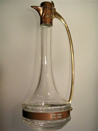 Secessionist Art Nouveau Glass Copper Jug Pitcher