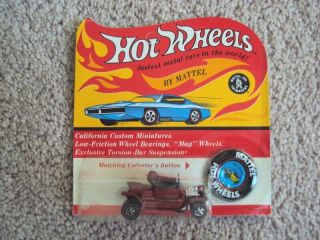 Hot Wheels Redline Hot Heap On Blister Card With Button,  1968