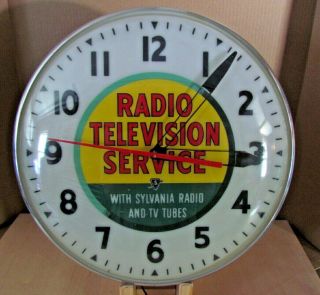 All 1950s 15 " Lighted Clock Sylvania Radio & Television Service -