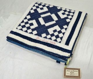Antique 1860 ' s Handmade Hand Stitched Blue White Quilt 80x78 w/ Provenance 3