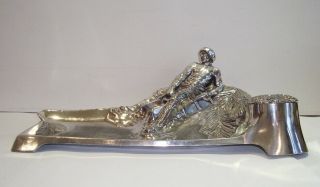 Antique Wmf Art Nouveau Silver Plated Pewter Inkwell Tray Sledging Jugendstil
