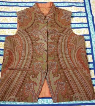 Antique 19th Century Kashmir Paisley Waist Coat Length 28 " Chest 44 "