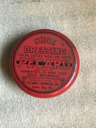 Vtg Shoe Dressing Pecard Chemical Co.  Green Bay,  Wisconsin Advertising Tin