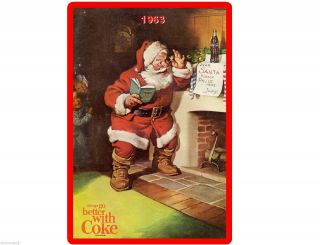 1963 Santa Coke Cola Christmas Refrigerator / Tool Box Magnet
