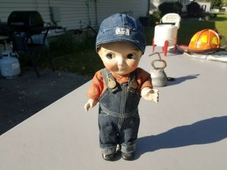 Vintage Buddy Lee Doll Bib Engineer Overalls & Hat Moveable Arms