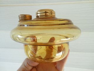 Ansonia Brass & Copper Co.  Antique Amber Hanging / Bracket Oil Lamp Font - 1880