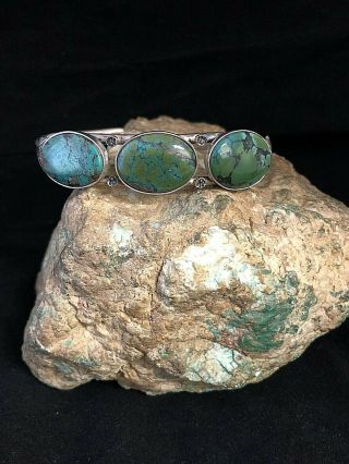 Vintage Sterling Silver And Turquoise Cuff Bracelet Signed